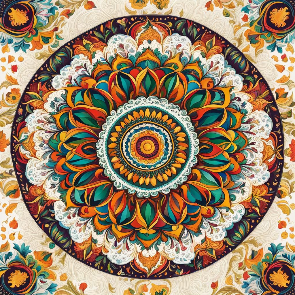 Colorful Floral Mandala Abstract Art