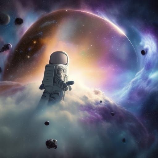 Astronaut's Nebula Leap in a Mystical Universe