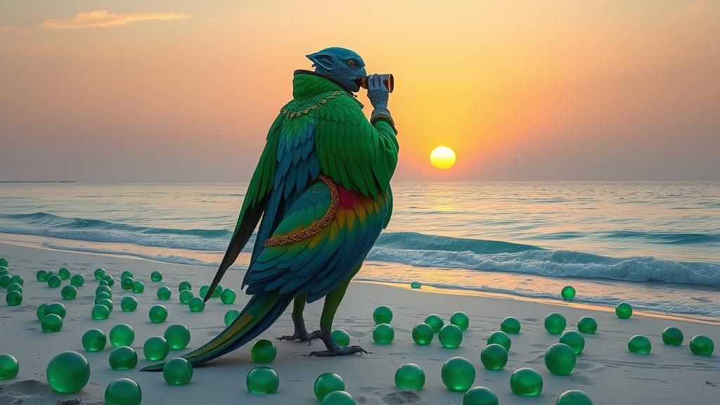 Alien Pirate on Rainbow Parrot at Dawn