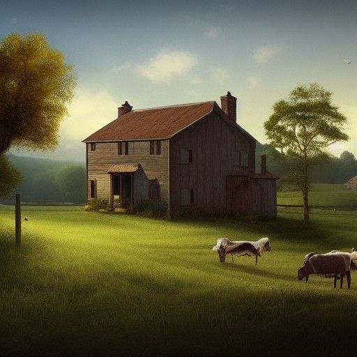 Pastoral Country Farmhouse in Matte Painting Style