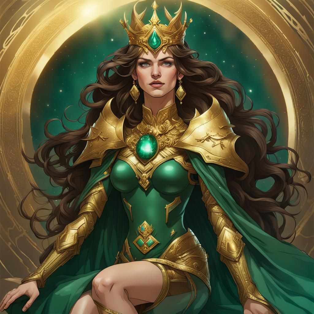 Celestial Emerald Queen with Golden Crown