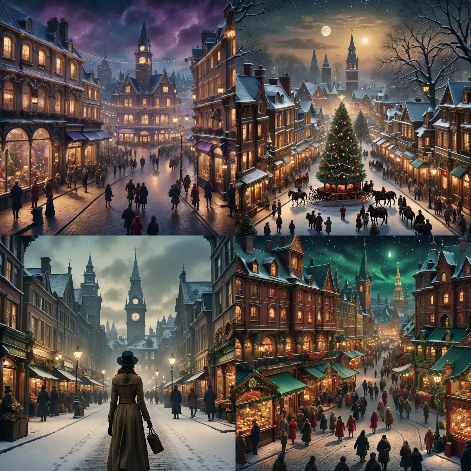 Victorian Christmas Town Square at Night