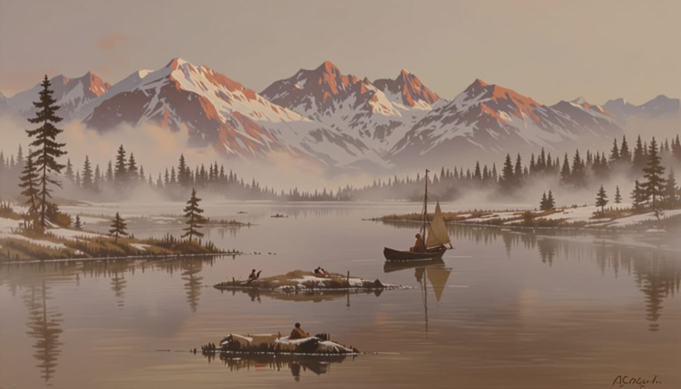 Serene Alpine Lake at Dawn Oil Painting