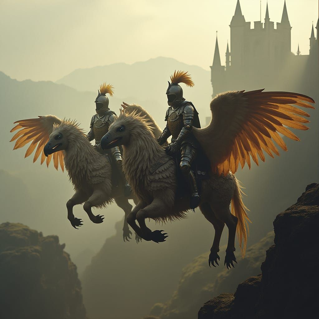 Knights Ride Griffons in Medieval Kingdom