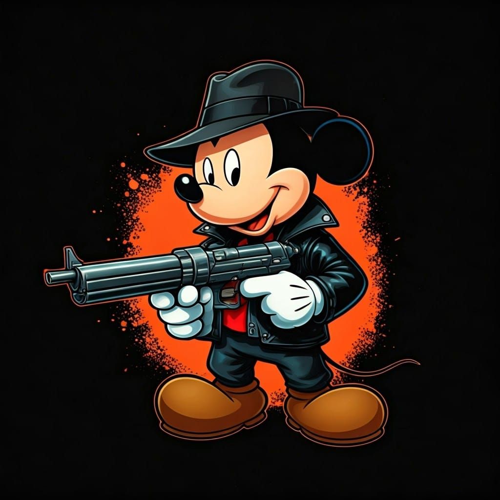 Mickey Mouse with Machine Gun in Noir Style