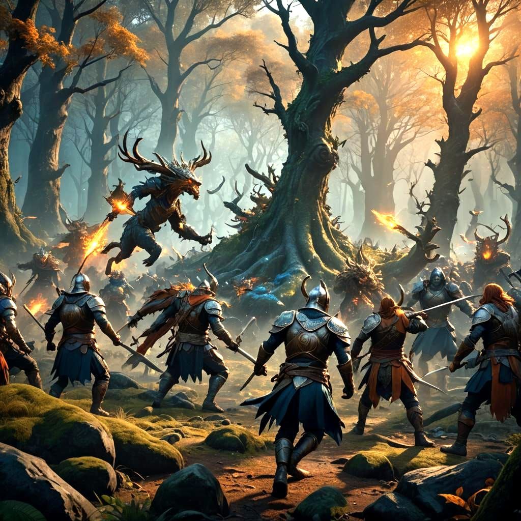 Epic Battle: People Versus Monster in Detailed Fantasy Art