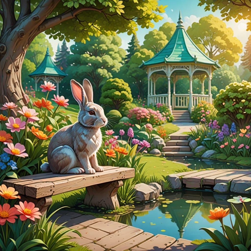 Whimsical Park Scene in Dreamy Digital Painting Style