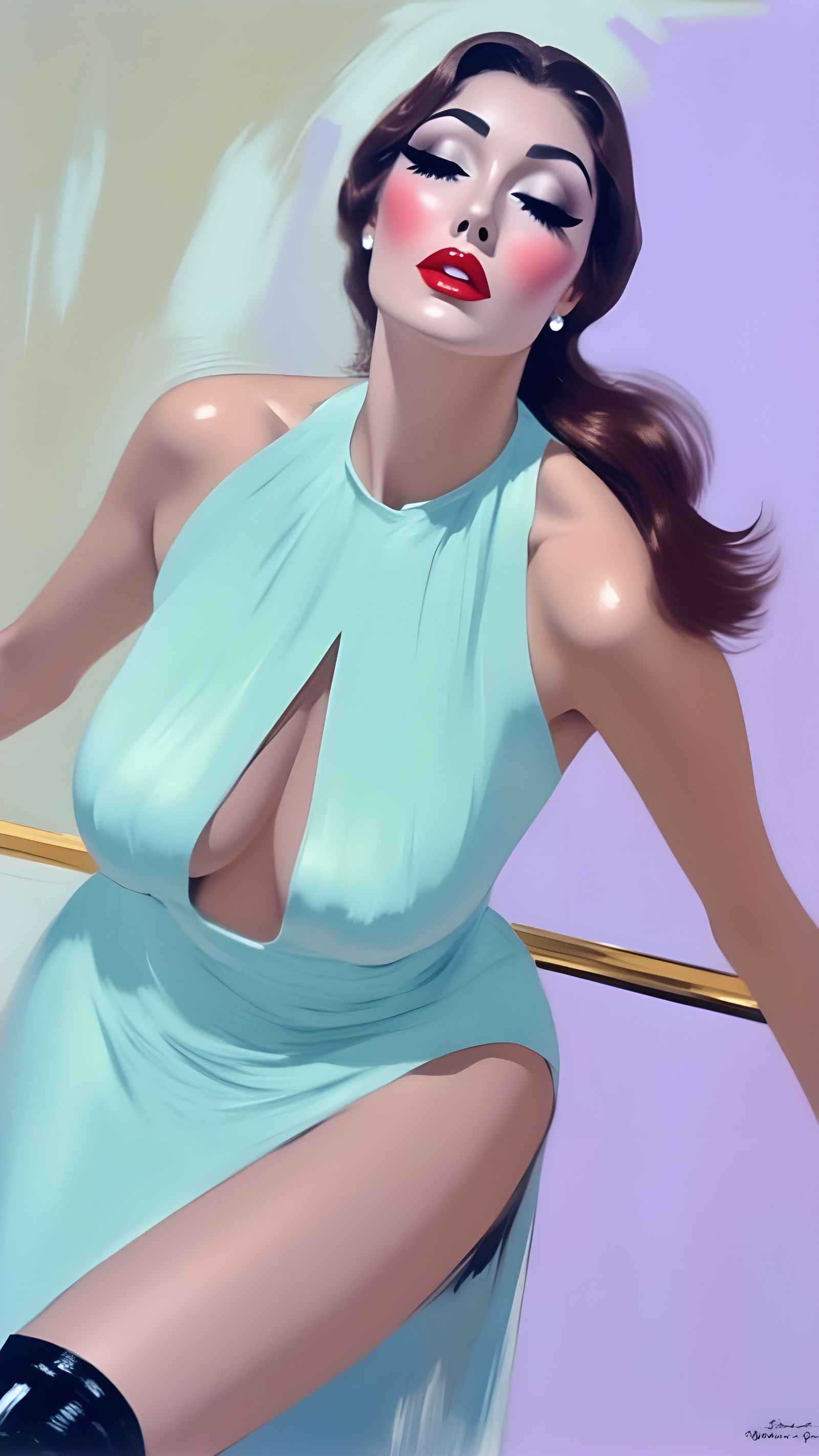 Abstract Brutalist Painting of Woman in Mid-Century Home