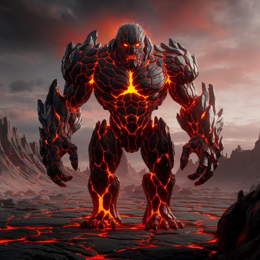 Magma Golem in Volcanic Wasteland: Fantasy Concept Art