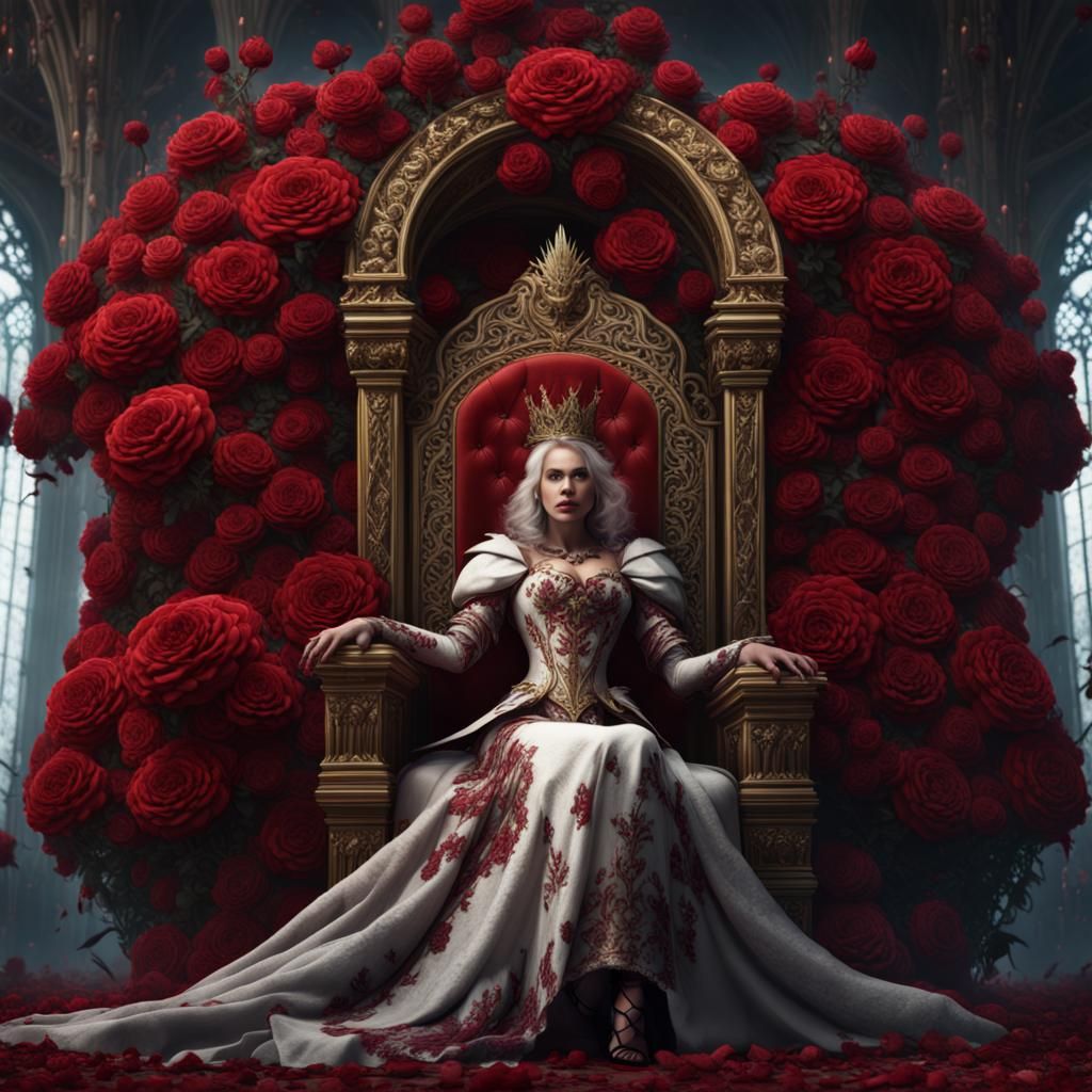 Queen on a Rose Throne: Detailed Fantasy Art