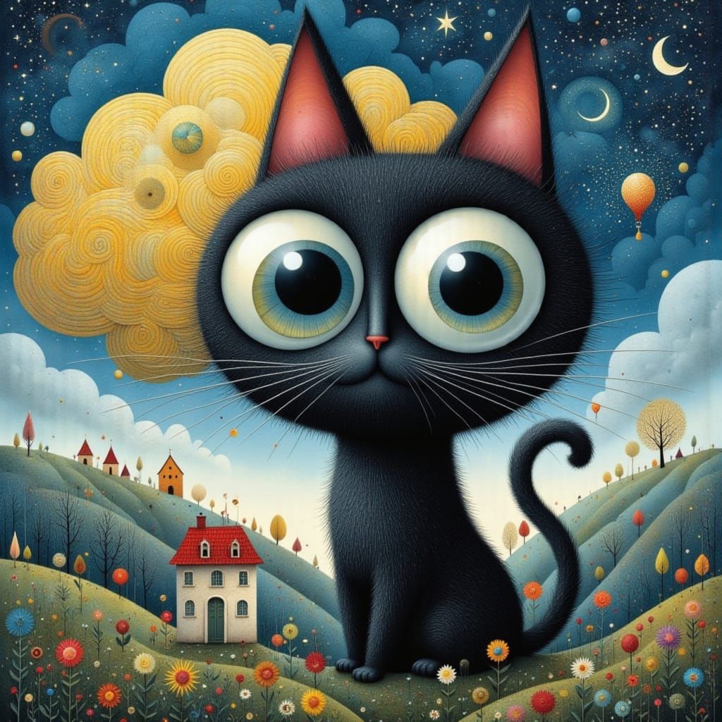 Whimsical Cats Convey Surreal Happiness and Imagination