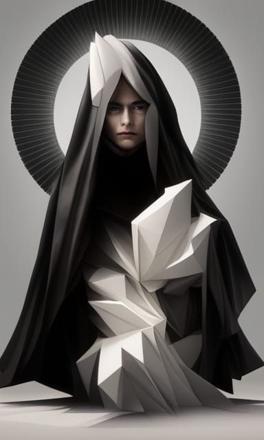 Ethereal Figure in Origami Mask