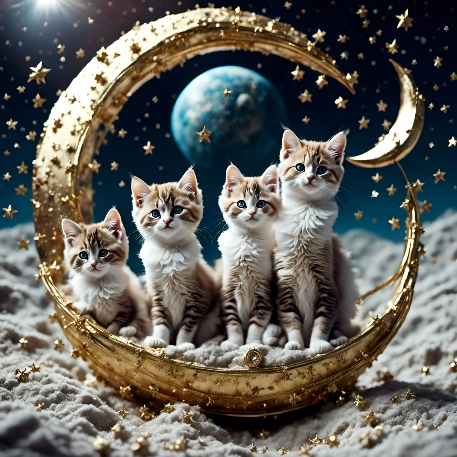 Cats on the Moon in Adorable 3D Style