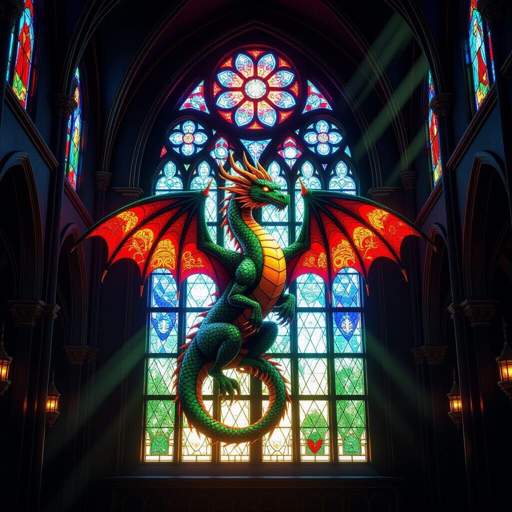 Celestial Dragon Stained Glass in Grand Cathedral