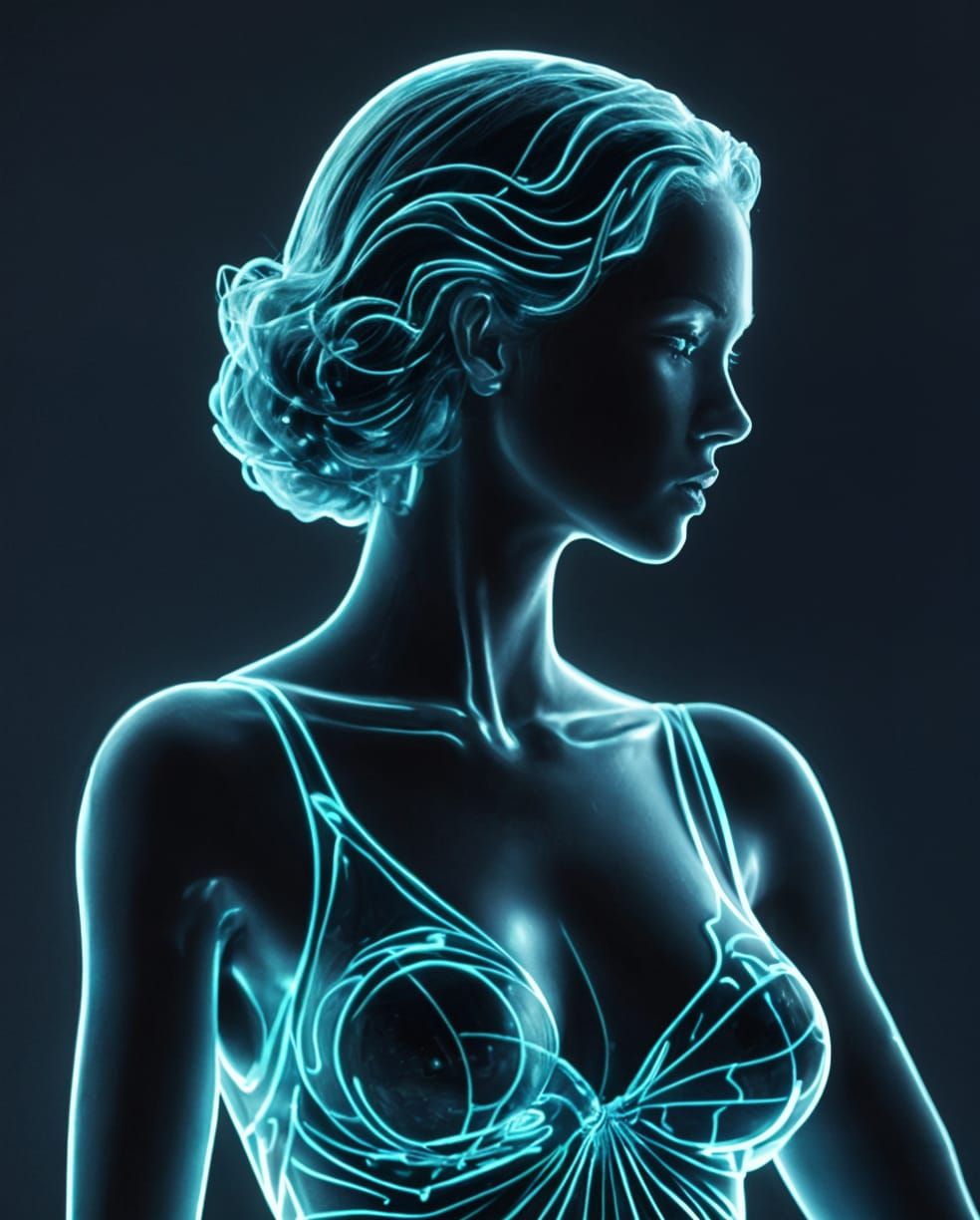 Hyperrealistic Woman Silhouette Cocktail Glass in Neon Glow