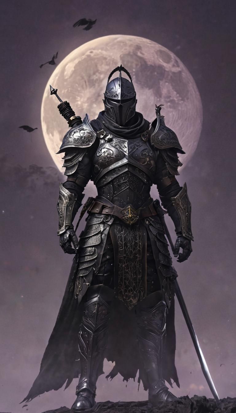 Dark Fantasy Knight Under Moonlit Sky