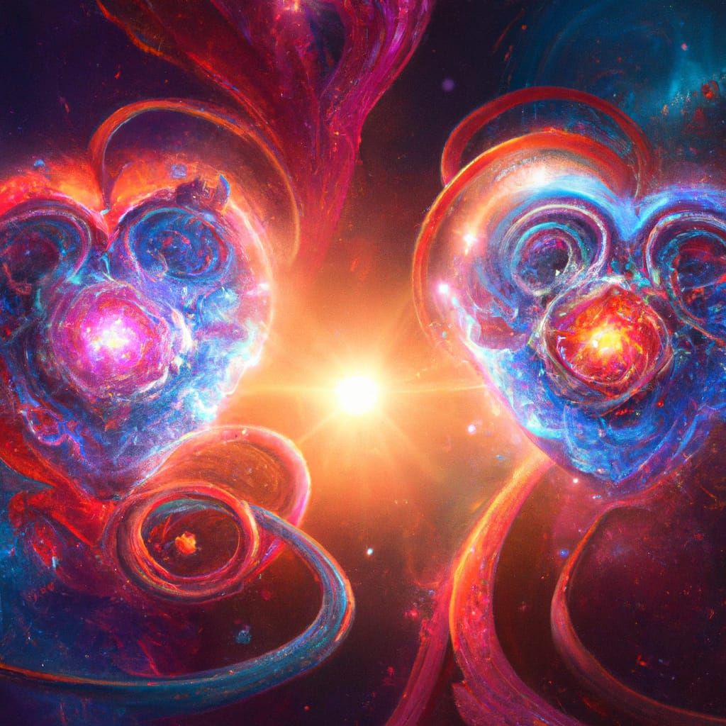 Iridescent Hearts Orbiting Sun with Galaxies