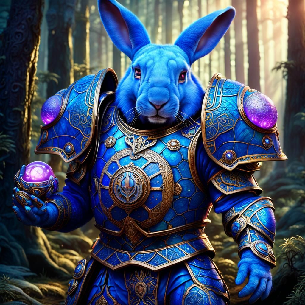Armored Blue Bunny in Biomechanical Forest