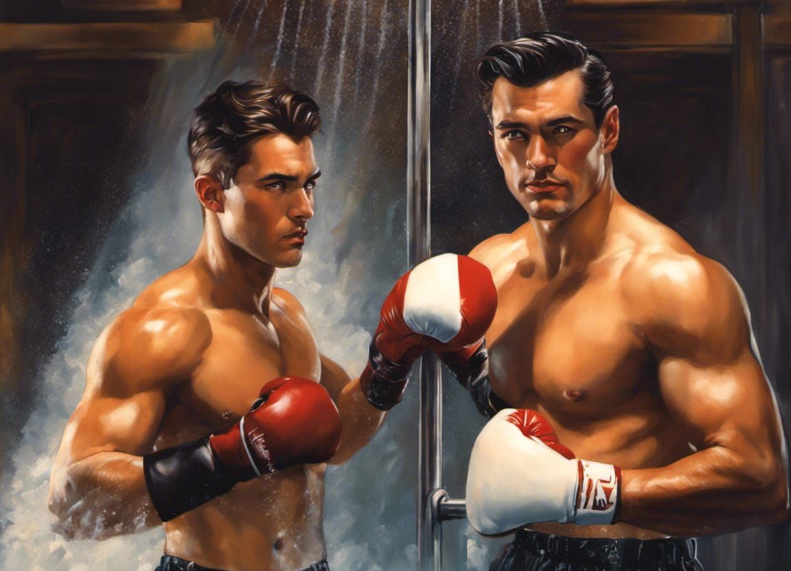 Boxers in Locker Room Shower: Hyperdetailed Art