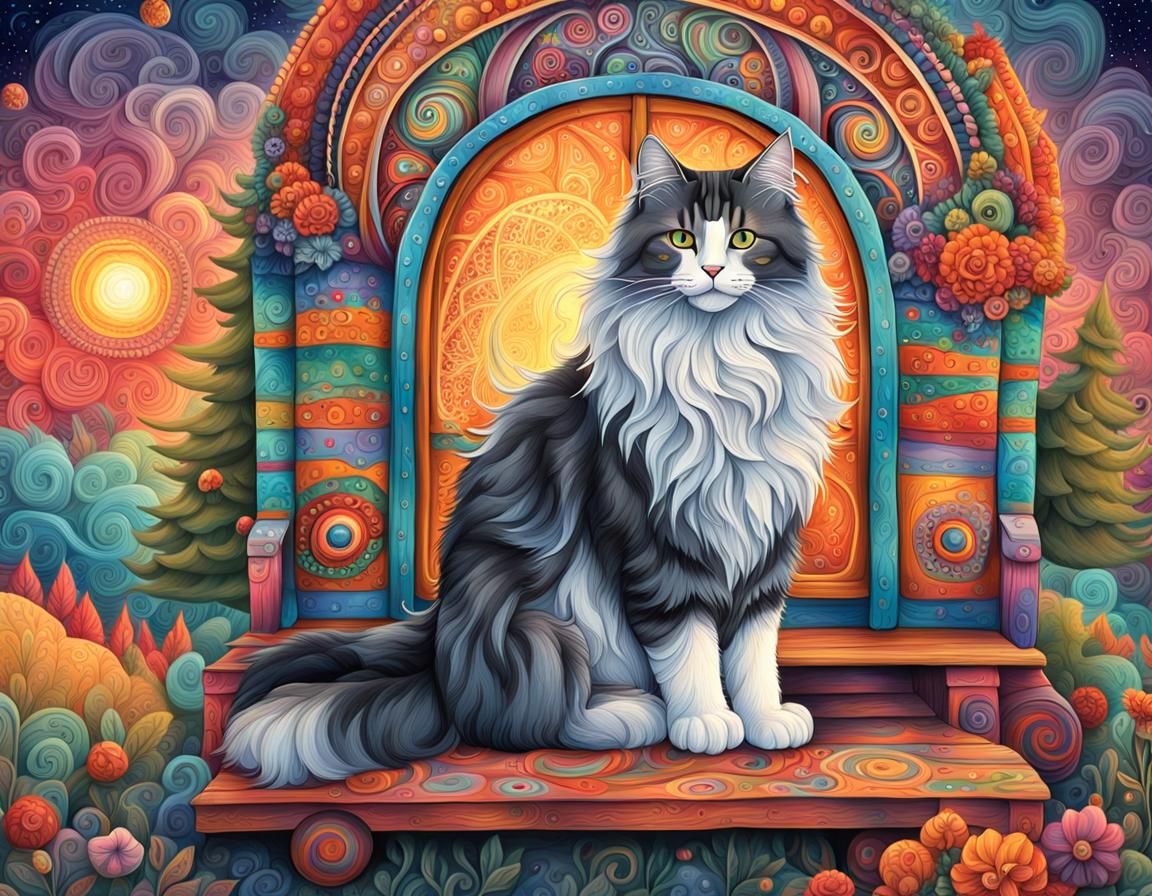 Norwegian Forest Cat on Mystical Gypsy Wagon