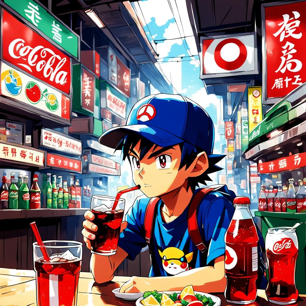 Ash Ketchum Drinks Poké Cola: Anime Style