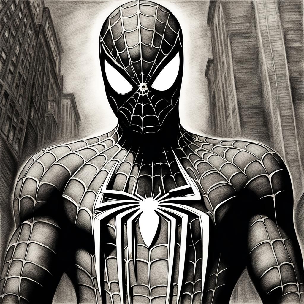 Hyperdetailed Charcoal Drawing of Spider-Man