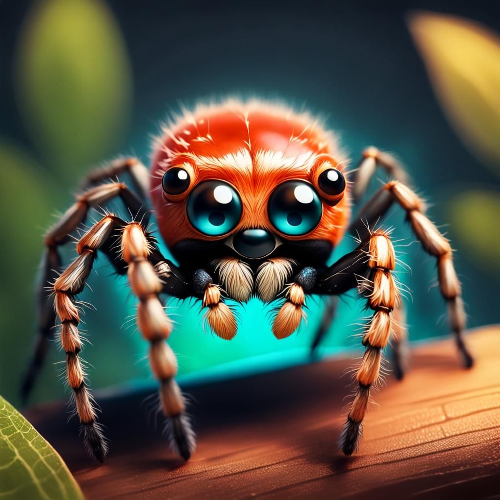 Adorable Mamey-Colored Jumping Spider with Shiny Eyes