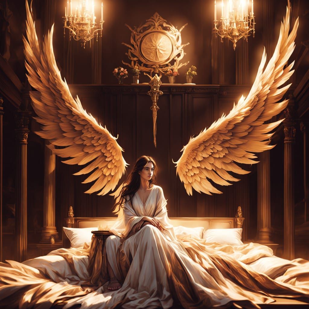 Seductive Dark Angel in Warm, Golden Light