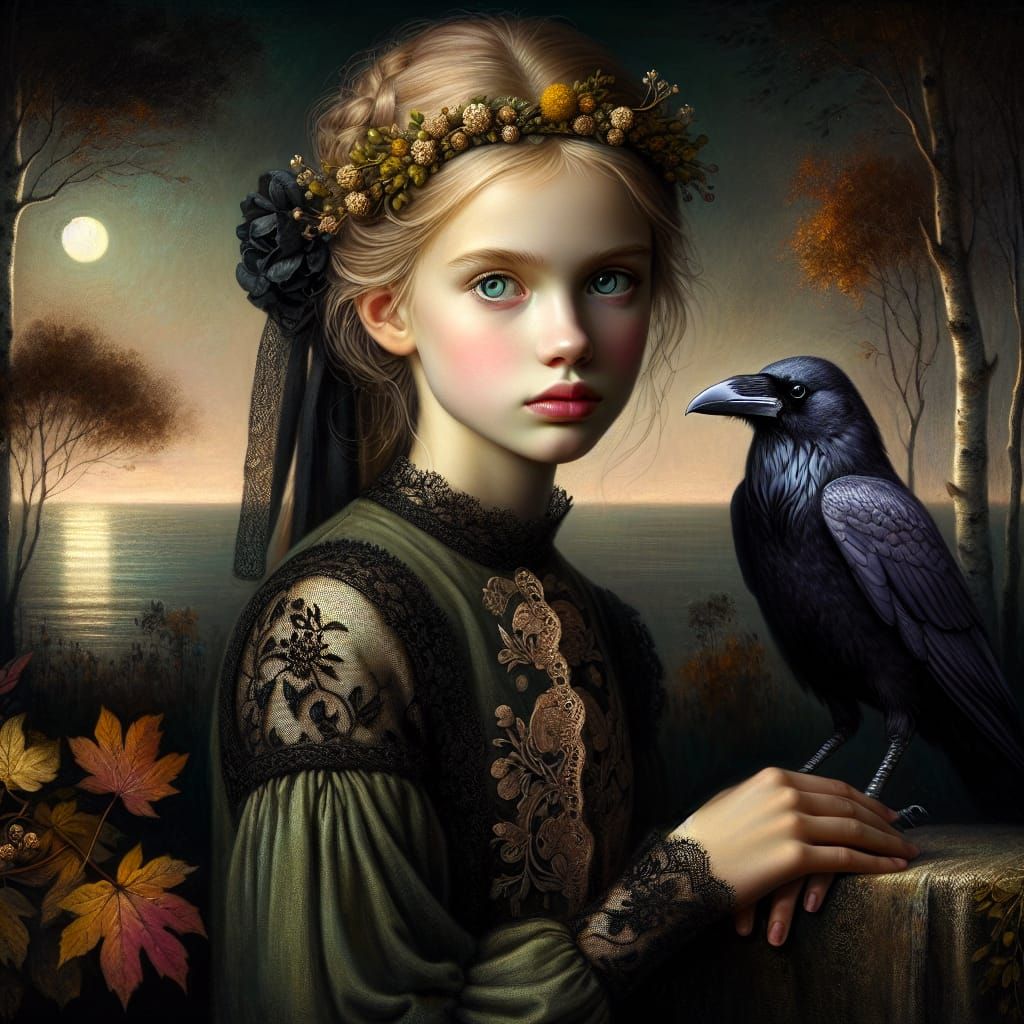 Ethereal Woodland Maiden in Painterly Digital Art