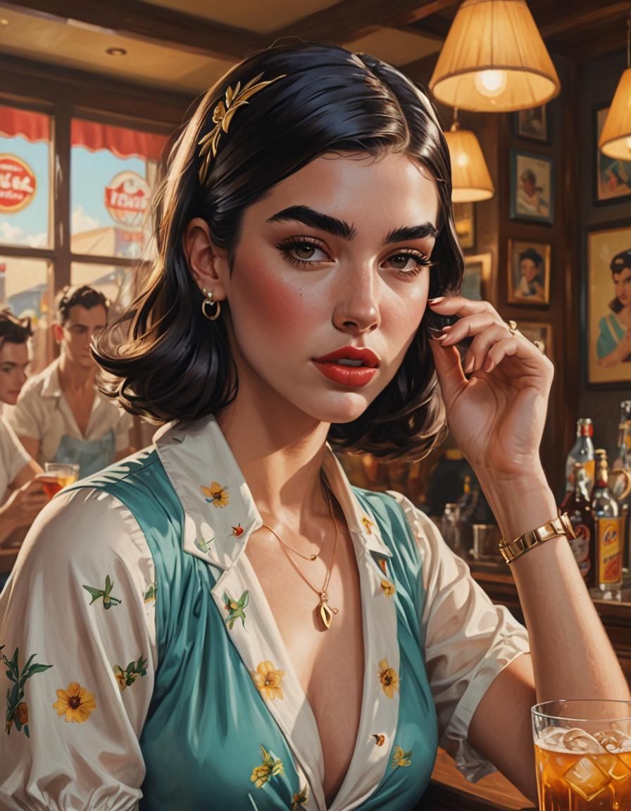 Cartoon Portrait of a Warrior Woman in Pin-Up Style