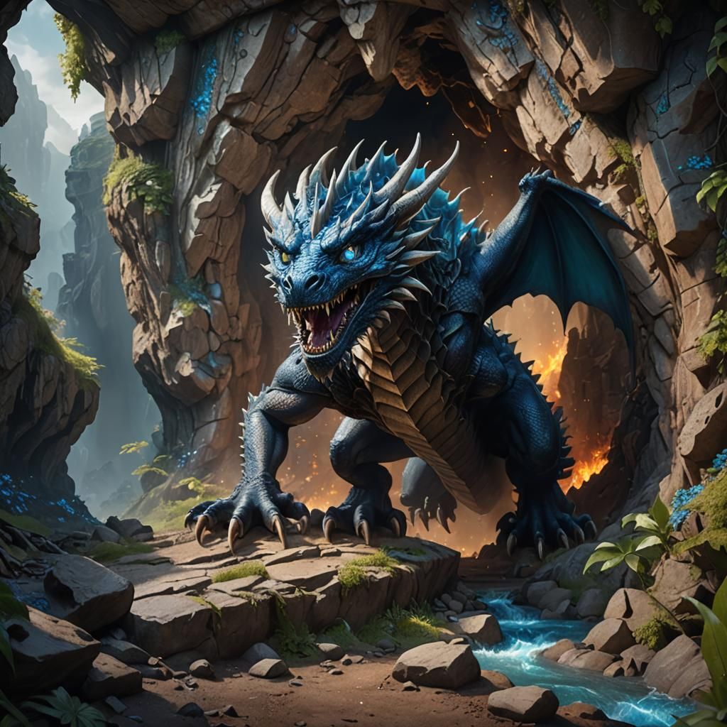 Dragon Emerges from Cave: Fantasy Concept Art