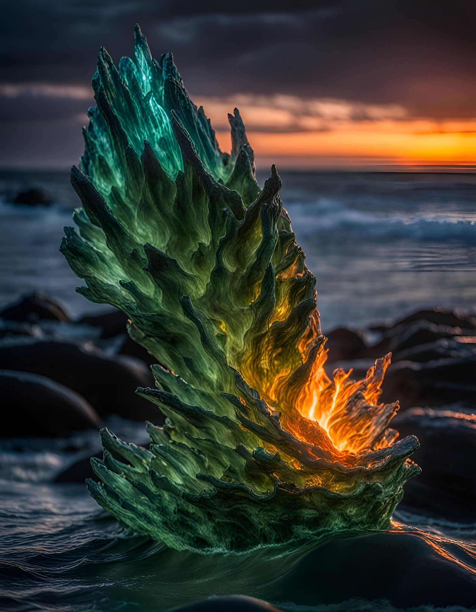 Fiery Coastline Forged in Moldavite Silver