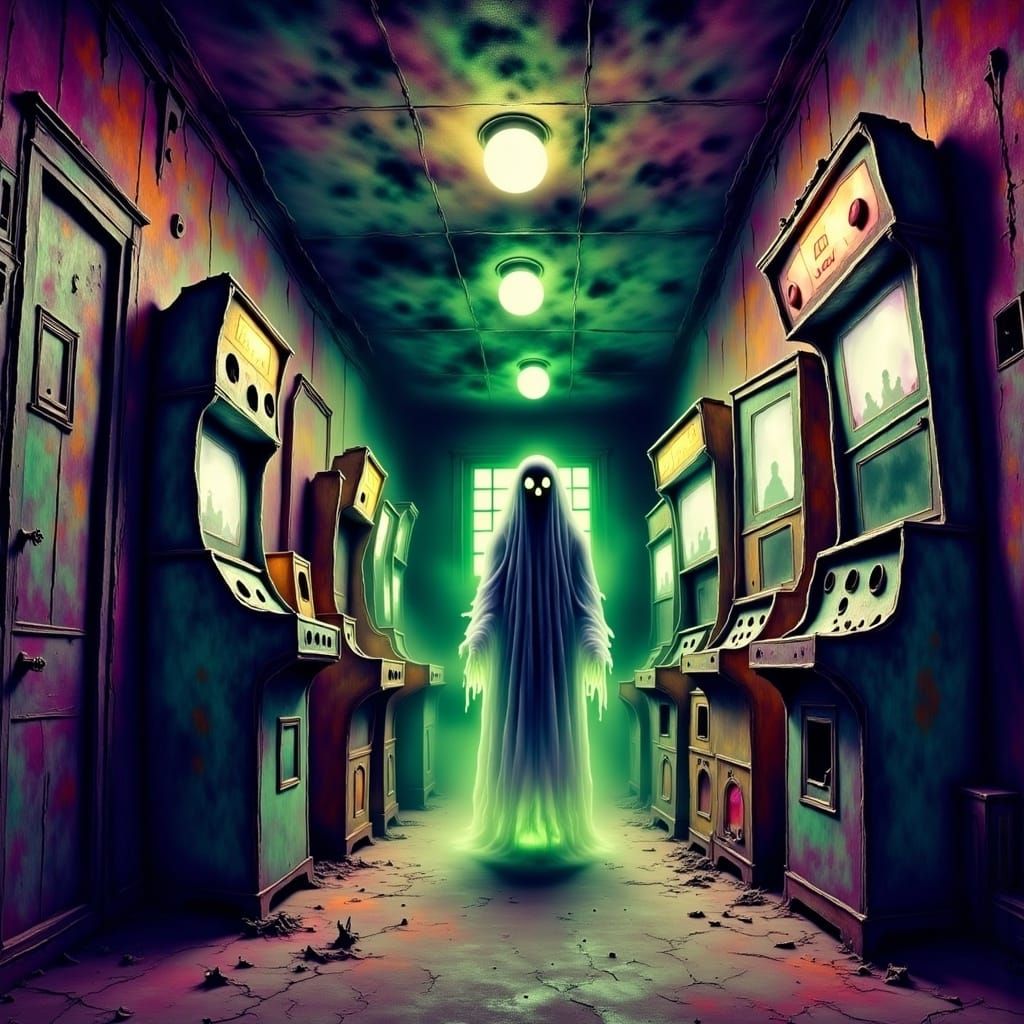 Vintage Arcade Haunted by Eerie Ghosts