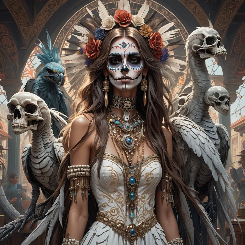 Day of the Dead Model with Cobras, Hyperdetailed Art
