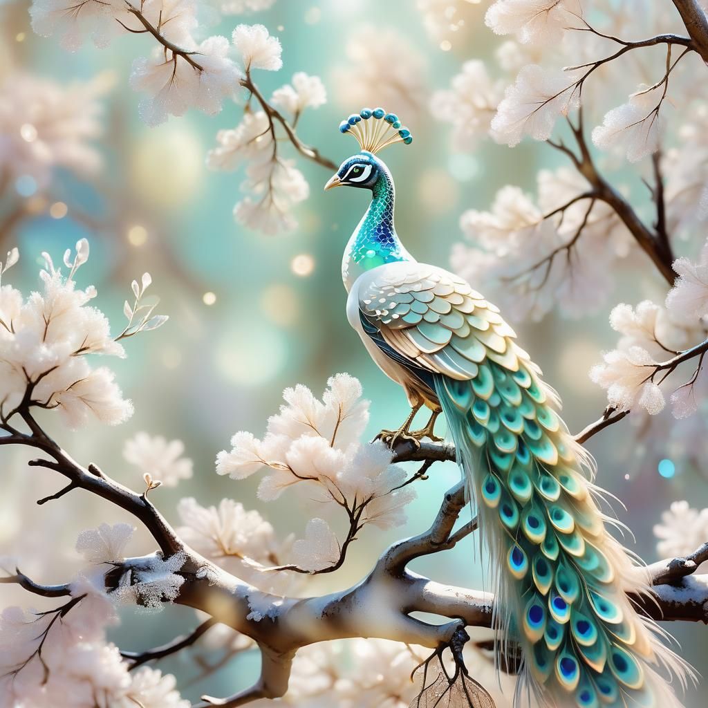 Crystal Peacock in Pastel Fantasy Art
