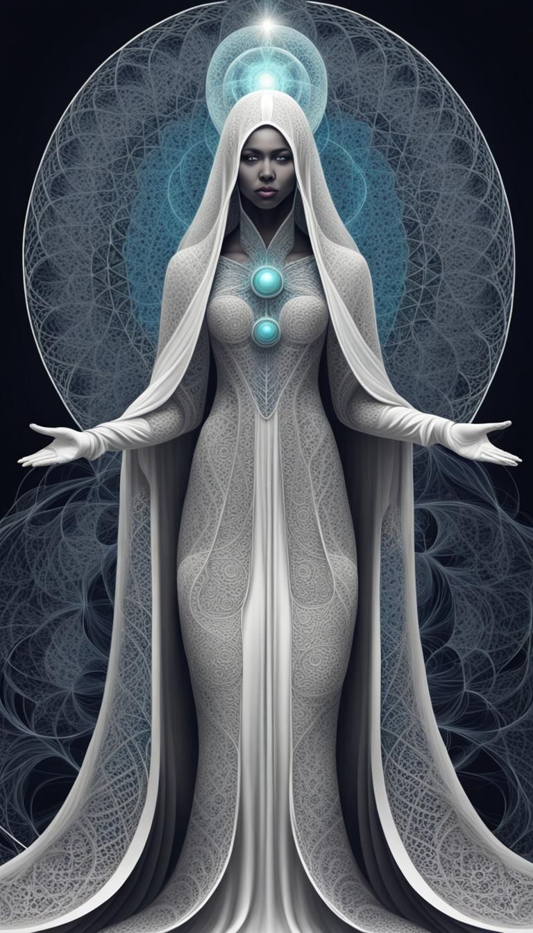 Veiled High Priestess in Abstract Vector Fractal Style