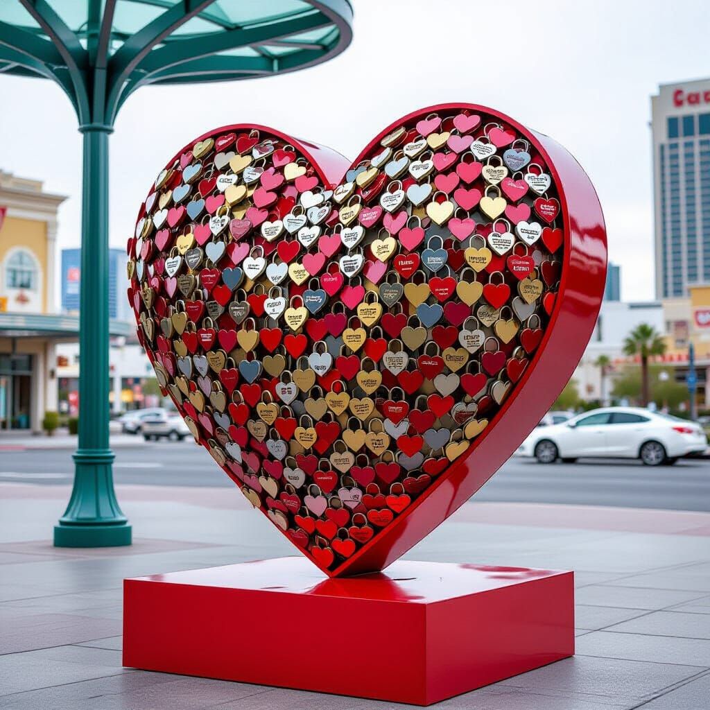 Heart Sculpture in Las Vegas: A Photorealistic Street Scene