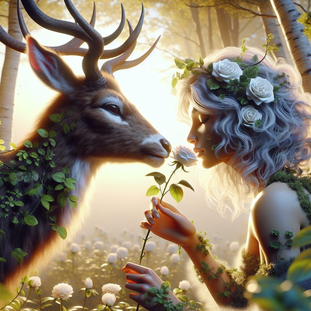 Faun in Forest Smelling Rose: Fantasy Concept Art
