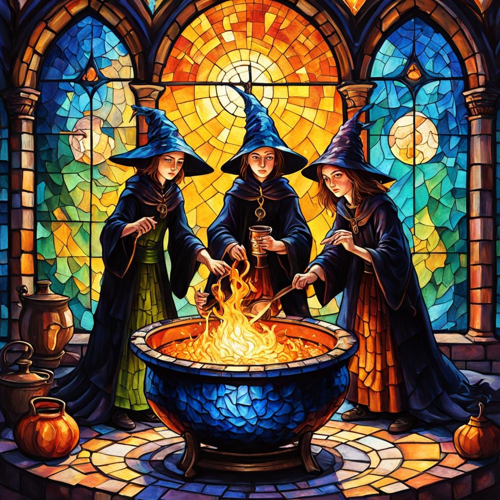 Witches' Gathering: Neo-Impressionistic Expressionist Oil Pa...