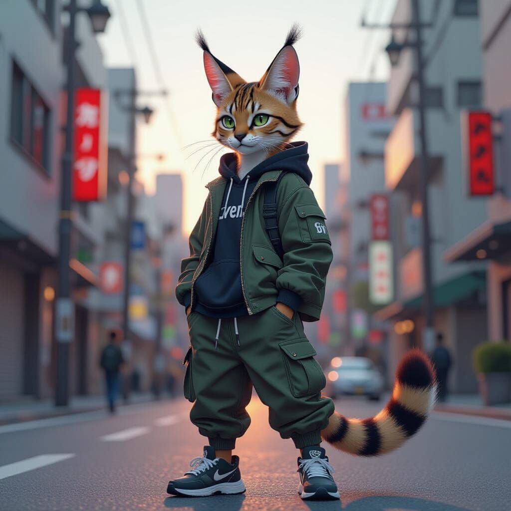 Anime Serval Harnessing Cosmic Power in Tokyo
