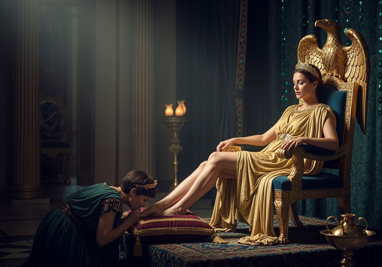 Roman Empress on Golden Eagle Throne: Fashion Photography