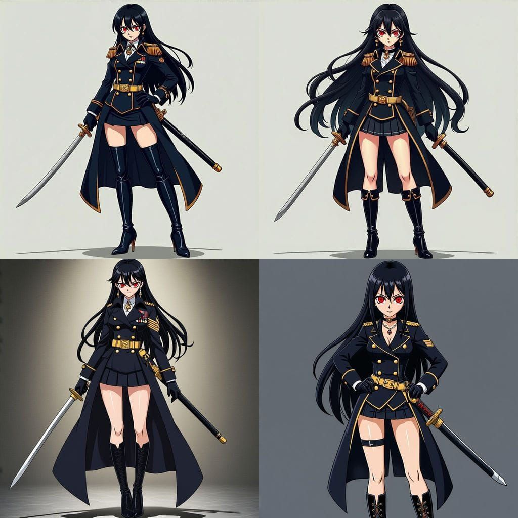 Anime Female Admiral in Black Uniform with Sword