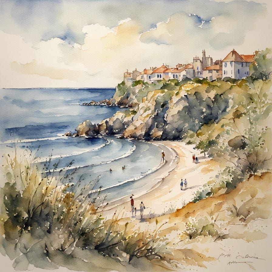 Coastal Village in Vibrant Watercolor