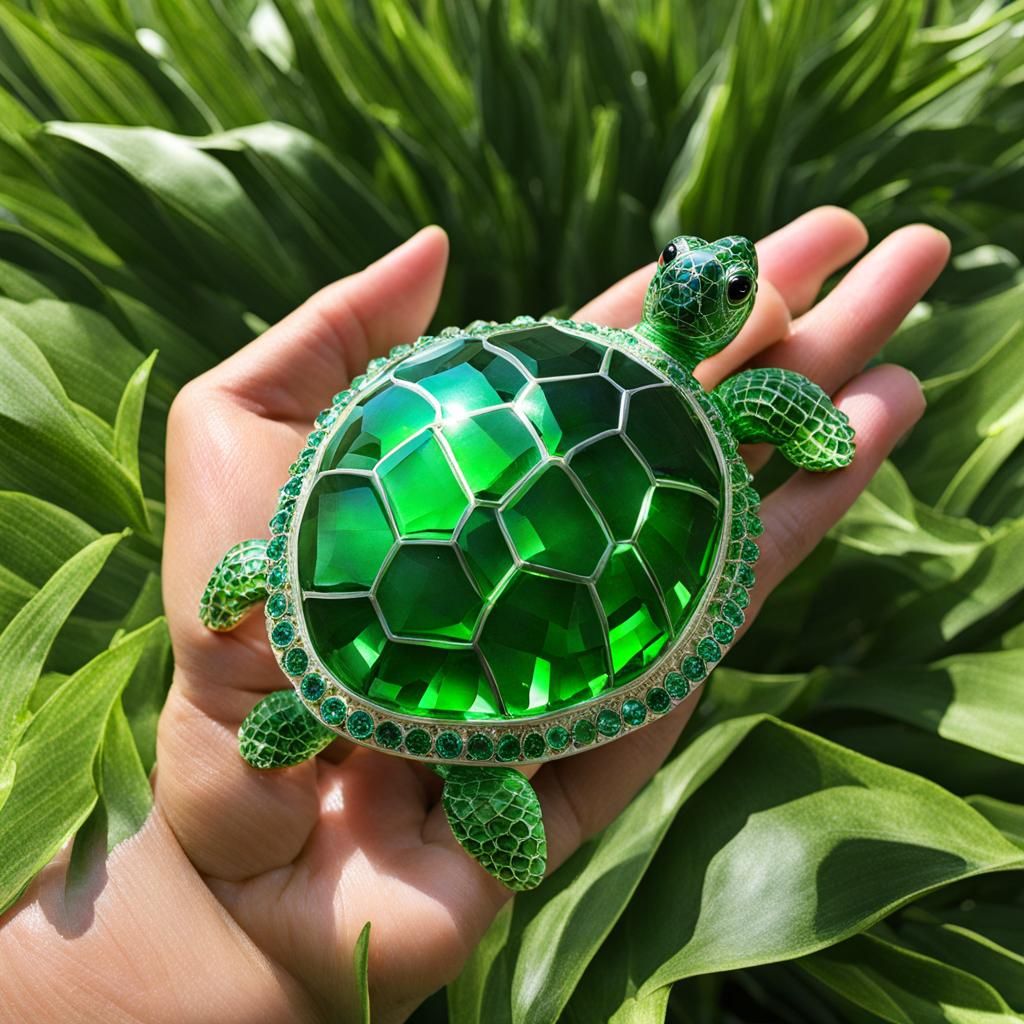 Green Crystal Turtle Digital Art
