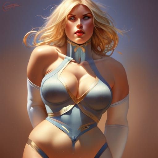 Voluptuous Power Girl Portrait in Hyperdetailed Style