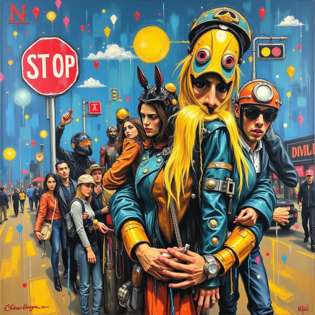 Vibrant Van Gogh-Inspired Stampede on a Black Canvas