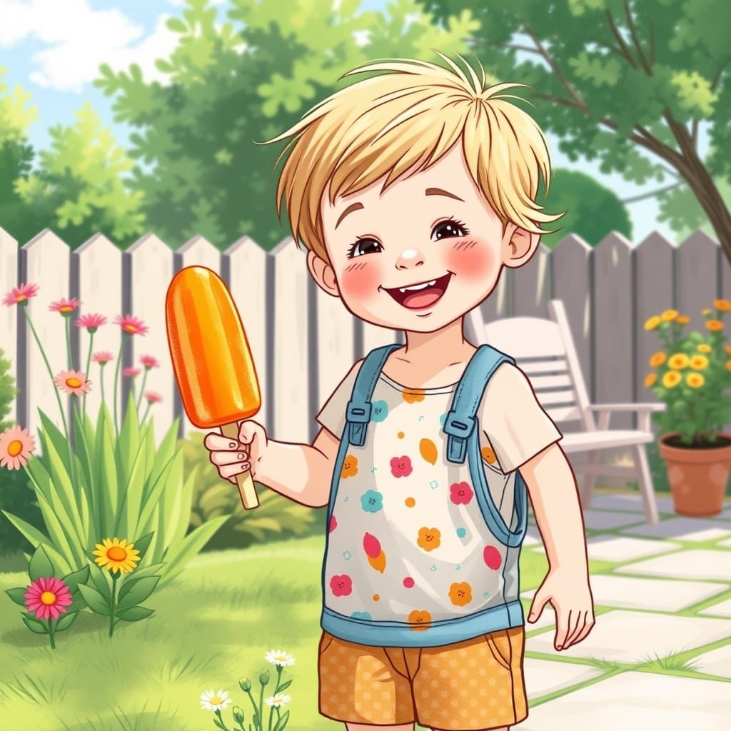 Child with Orange Sherbet Pop: Whimsical Illustration