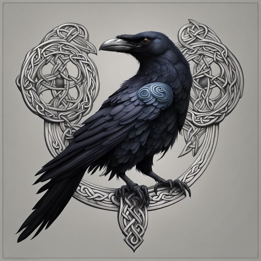 Celtic Raven Tattoo Design in Detailed Matte Painting
