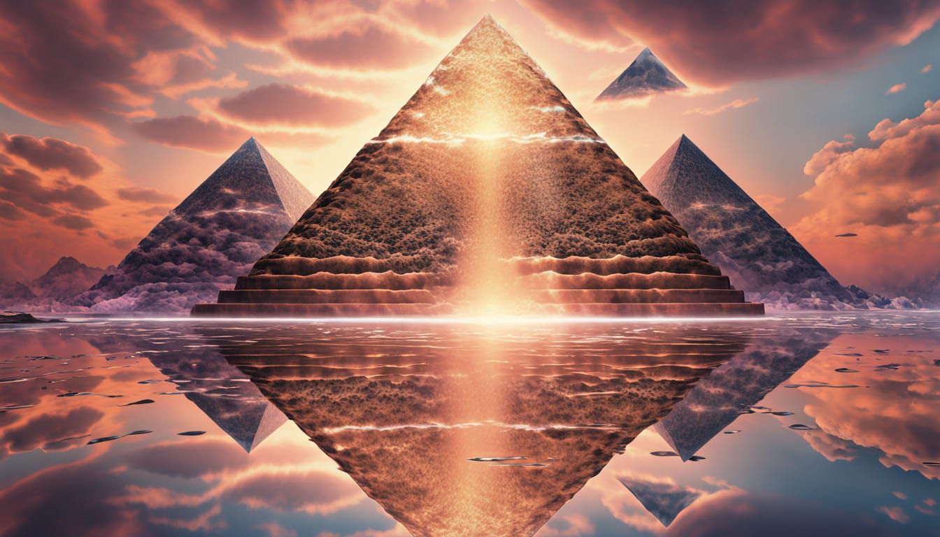 Great Pyramid & Sphinx Sculpted From Water Waves, 1970s Prin...