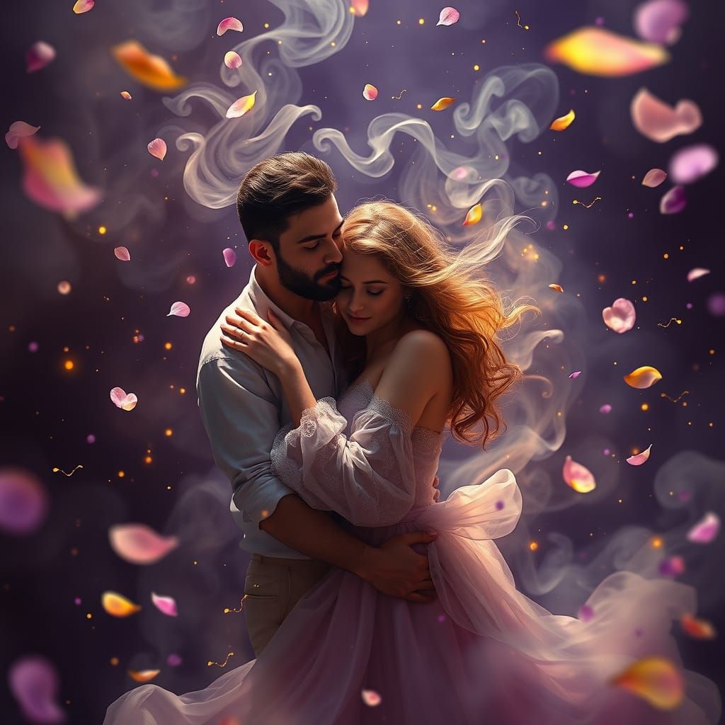 Embracing Couple in Ethereal Fantasy Artwork